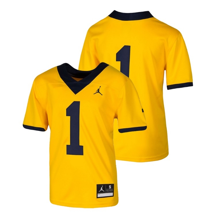 Michigan Wolverines Youth NCAA #1 Maize Jordan Brand Team Replica College Football Jersey TES0649FW
